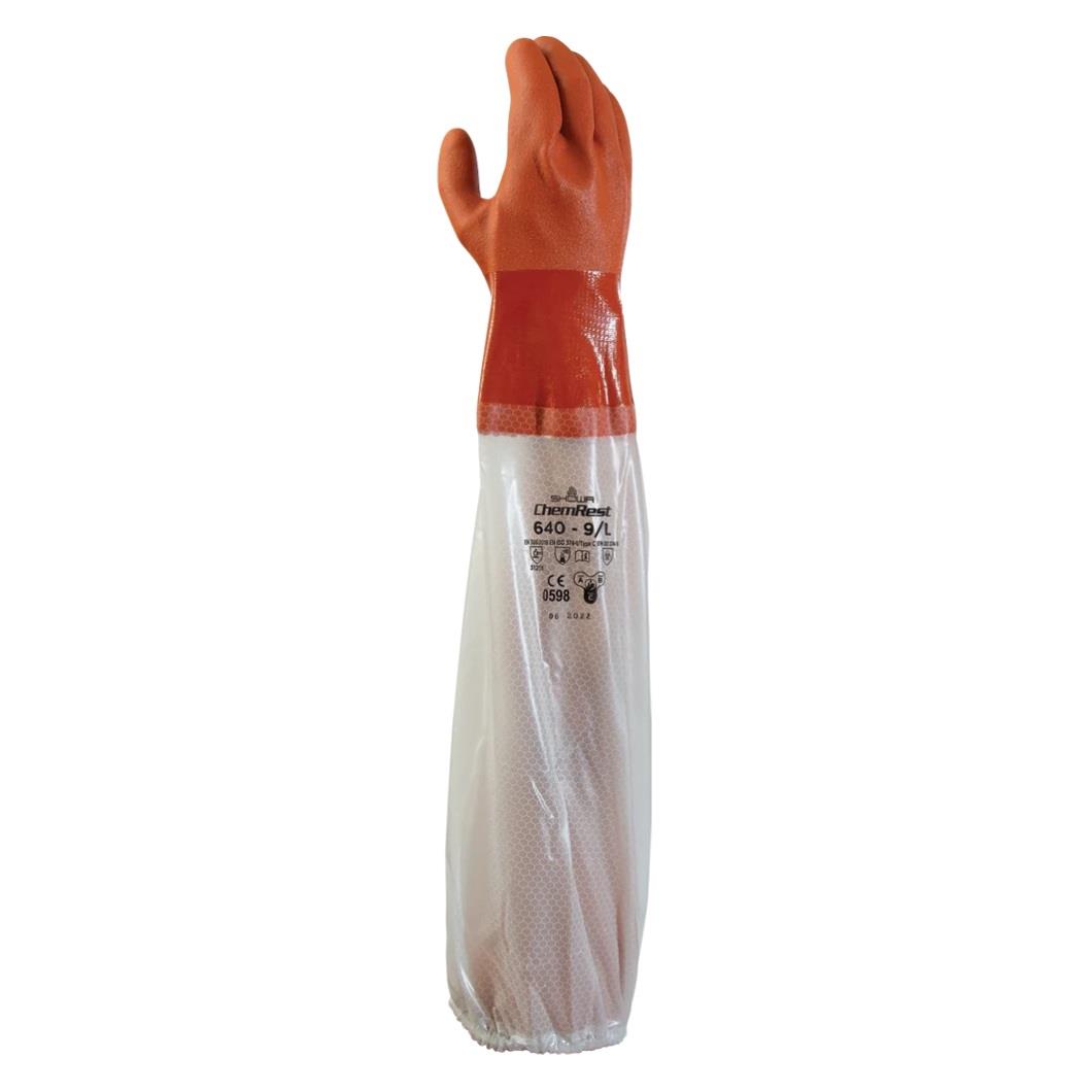 SHOWA 640 PVC Kaplı 60 cm Tam Kol Korumalı Kimyasal İş Eldiveni