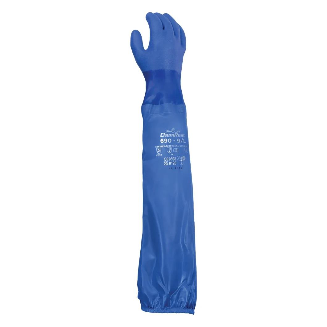 SHOWA 690 660 mm Tam Kol Korumalı PVC Kimyasal İş Eldiveni