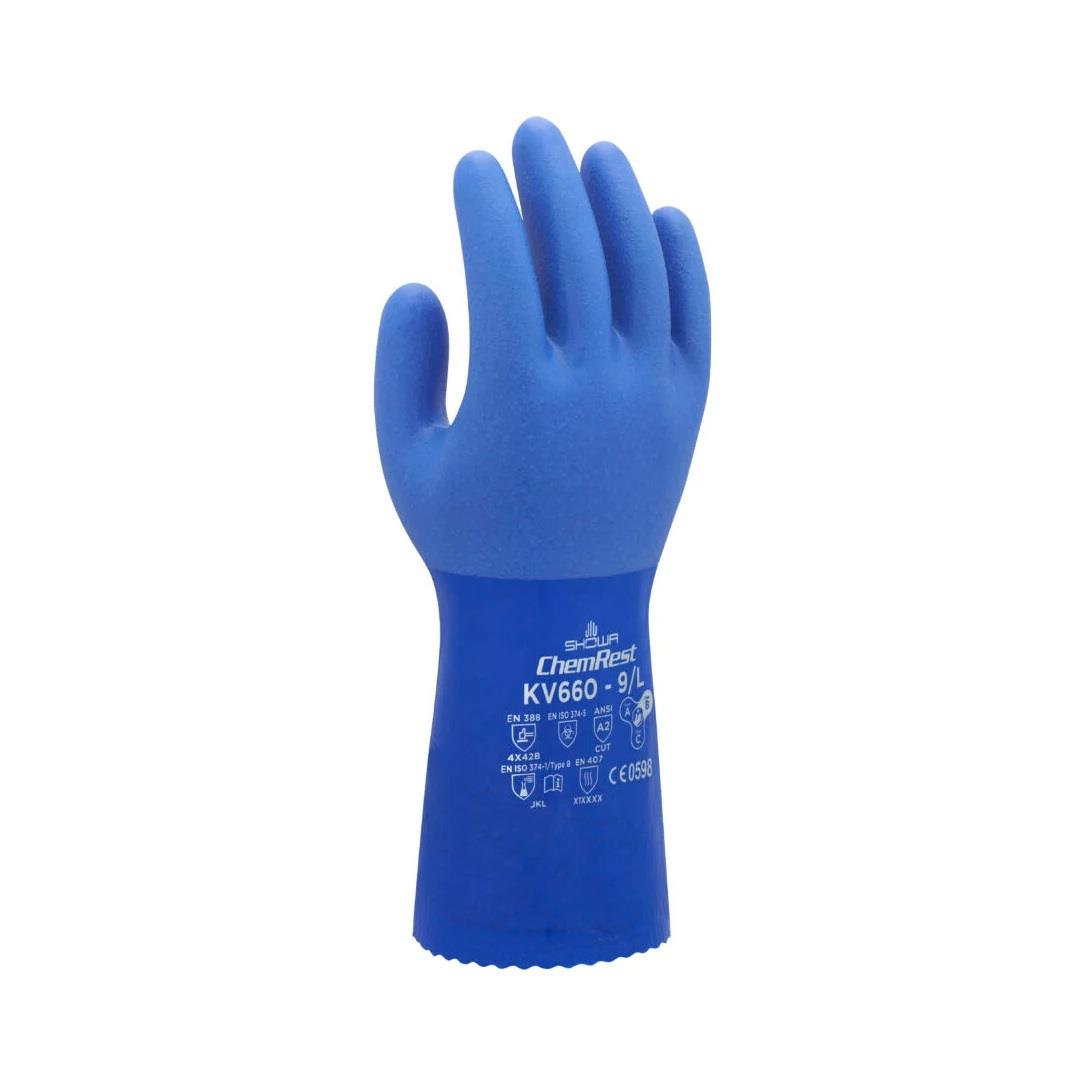 SHOWA KV660 Kevlar Astarlı Üçlü Daldırma PVC Kesilme ve Kimyasal Eldiveni