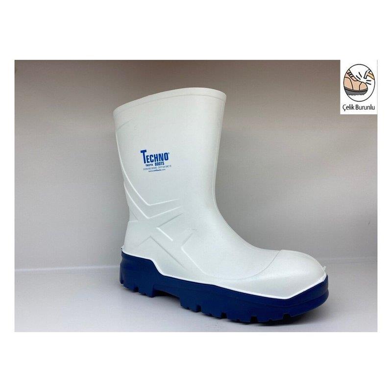 Techno Boots Kısa Boy Beyaz Poliüretan Çizme 31 cm S4 Çelik Burunlu