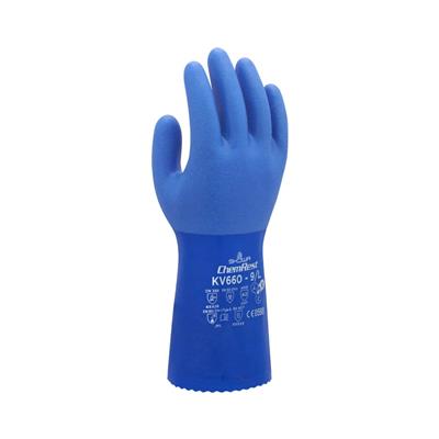 SHOWA KV660 Kevlar Astarlı Üçlü Daldırma PVC Kesilme ve Kimyasal Eldiveni