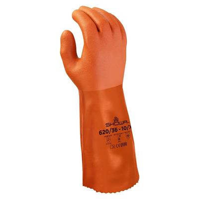SHOWA 620/36 Uzun Manşetli Turuncu Tam PVC Kaplamalı İş Eldiveni