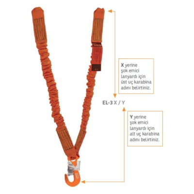 Kaya Safety EL-3 SERİSİ Çift Kol Şok Emicili Elastik Lanyard